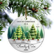 Family, Parents, Gift For Kids, Christmas, Happy - 3D Effect First Christmas As A Family Of Three - Personalized Circle Ceramic Ornament