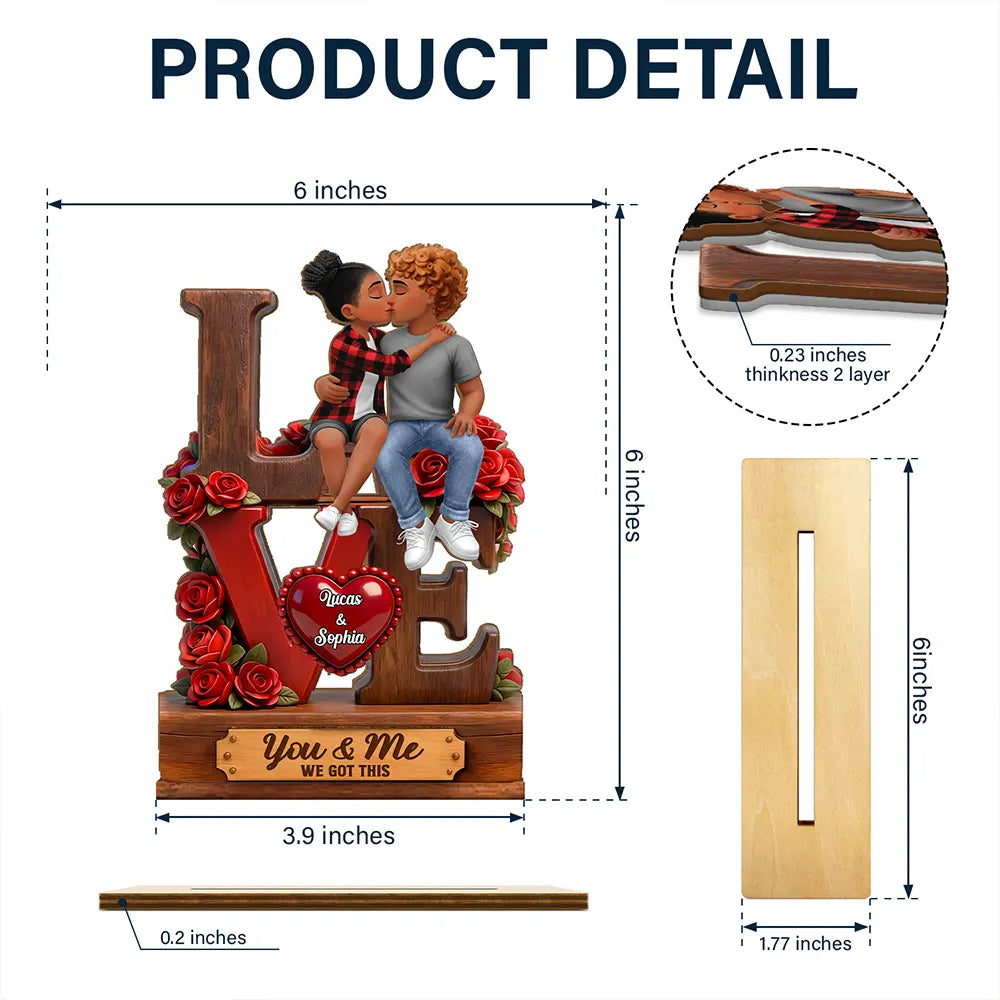 Gift For Couples,Old Couples,Gift For Husband,Gift For Wife,Gift For Boyfriend,Gift For Girlfriend,LGBT,Love,Top Market - 3D Effect Flannel Couple You & Me We Got This - Personalized Custom Shaped 2-Layered Acrylic Wooden Plaque