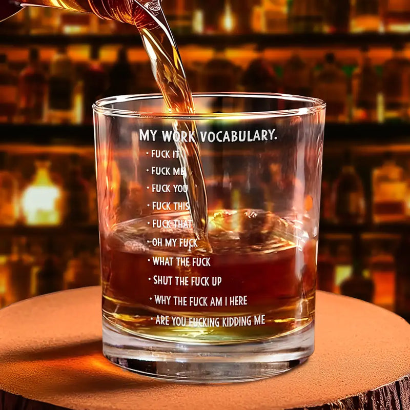 Gift For Yourself, Gifts For Colleagues, Funny - 3D Effect Funny Chicken F-CAW-F My Work Vocabulary - Personalized Whiskey Glass