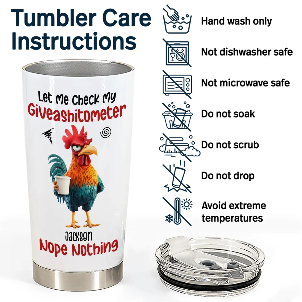 Gift For Yourself,Gift For Women,Gift For Men,Funny - 3D Effect Funny Chicken Let Me Check My Giveashitometer - Personalized Tumbler