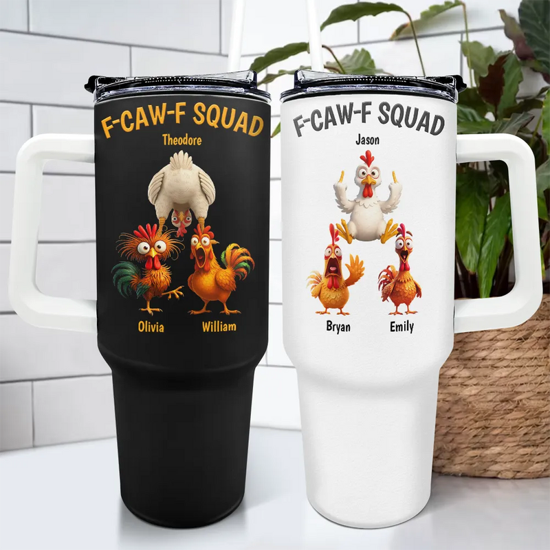 Funny, Gift For Yourself, Gift For Women, Gift For Men, Farm, Gifts For Colleagues, Gift For Bestie - 3D Effect Funny Chickens F-CAW-F Squad - Personalized 40oz Tumbler With Straw