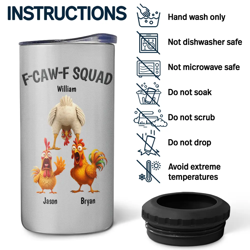 Funny, Gift For Yourself, Gift For Women, Gift For Men, Farm, Gifts For Colleagues, Gift For Bestie - 3D Effect Funny Chickens F-CAW-F Squad - Personalized 4 In 1 Can Cooler Tumbler