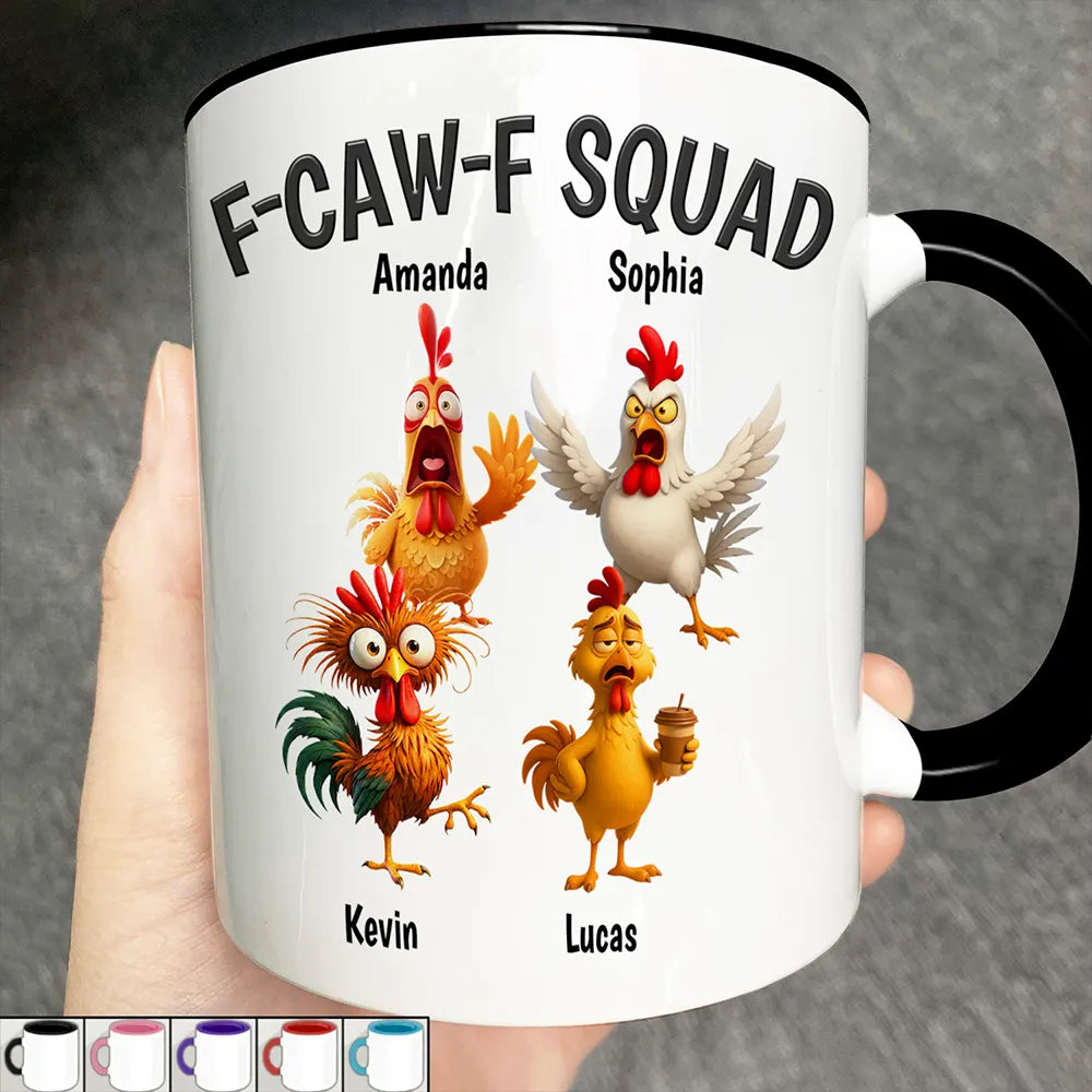3D Effect Funny Chickens F-CAW-F Squad - Personalized Accent Mug