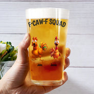 Funny, Gift For Yourself, Gift For Women, Gift For Men, Farm, Gifts For Colleagues, Gift For Bestie - 3D Effect Funny Chickens F-CAW-F Squad - Personalized Beer Glass
