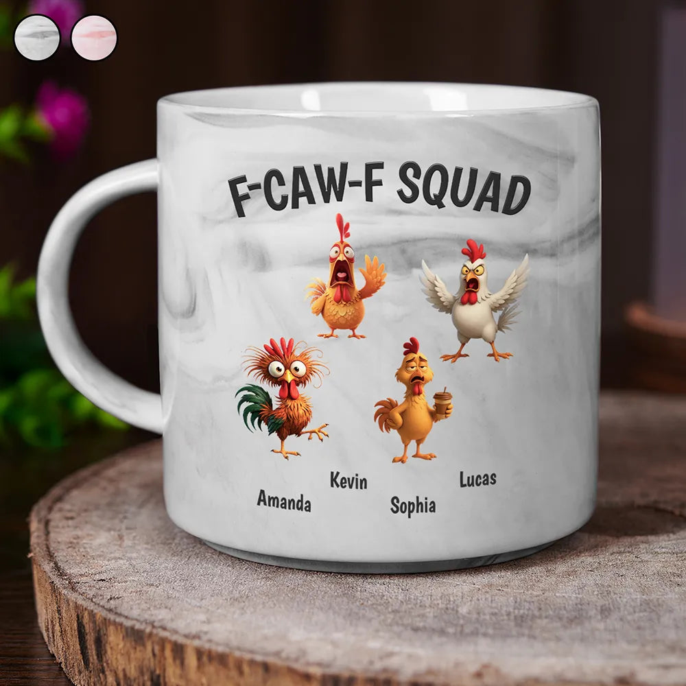 3D Effect Funny Chickens F-CAW-F Squad - Personalized Marble Mug