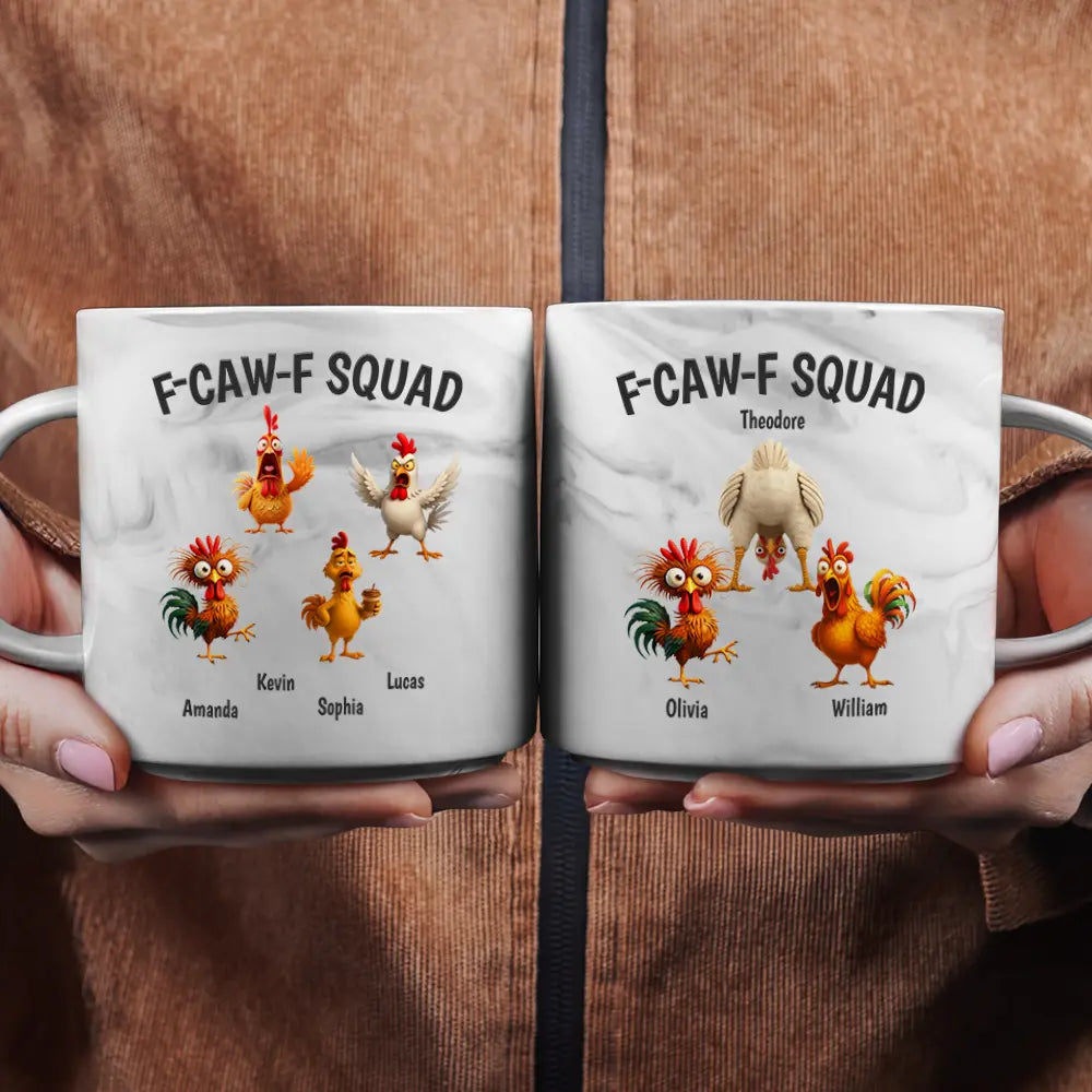 Funny, Gift For Yourself, Gift For Women, Gift For Men, Farm, Gifts For Colleagues, Gift For Bestie - 3D Effect Funny Chickens F-CAW-F Squad - Personalized Marble Mug