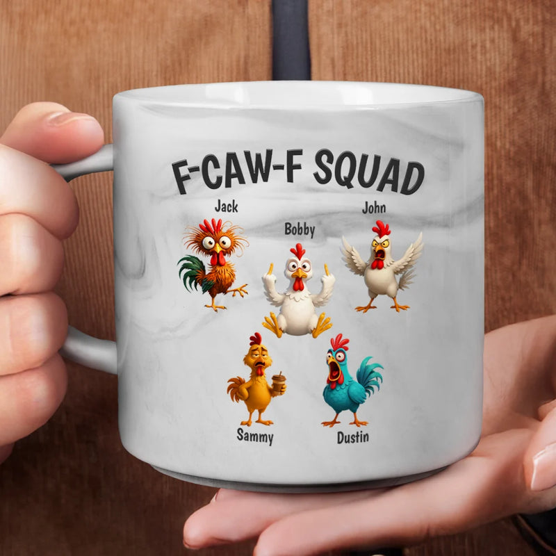 Funny, Gift For Yourself, Gift For Women, Gift For Men, Farm, Gifts For Colleagues, Gift For Bestie - 3D Effect Funny Chickens F-CAW-F Squad - Personalized Marble Mug