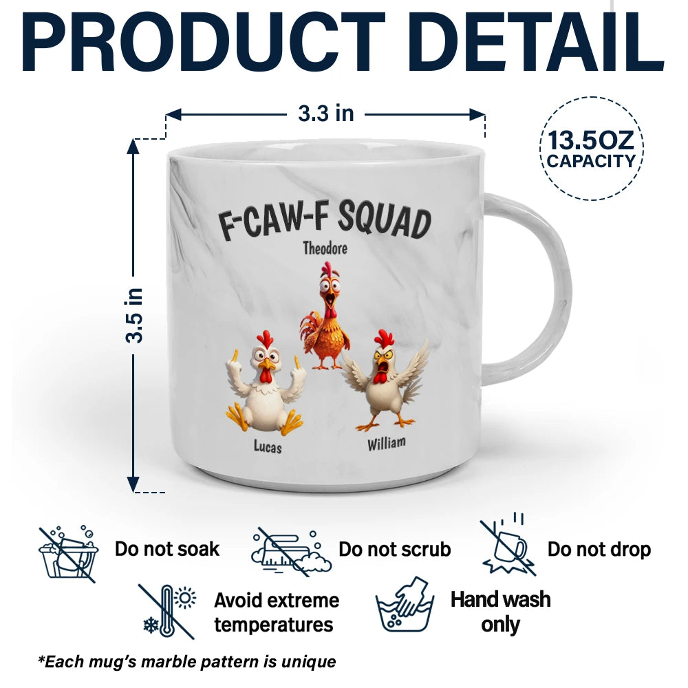 Funny, Gift For Yourself, Gift For Women, Gift For Men, Farm, Gifts For Colleagues, Gift For Bestie - 3D Effect Funny Chickens F-CAW-F Squad - Personalized Marble Mug