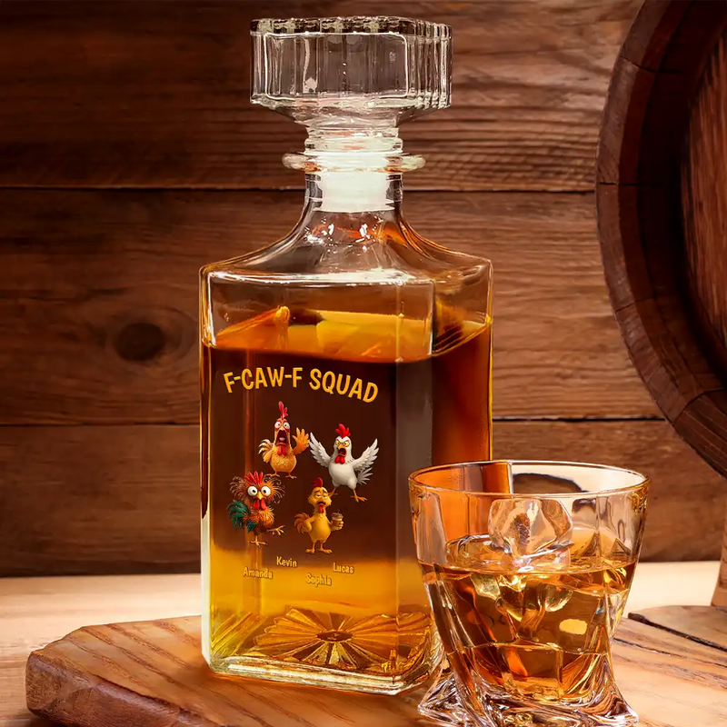 Funny,Gift For Yourself,Gift For Women,Gift For Men,Farm,Gifts For Colleagues,Gift For Bestie - 3D Effect Funny Chickens F-CAW-F Squad - Personalized Square Whiskey Bottle