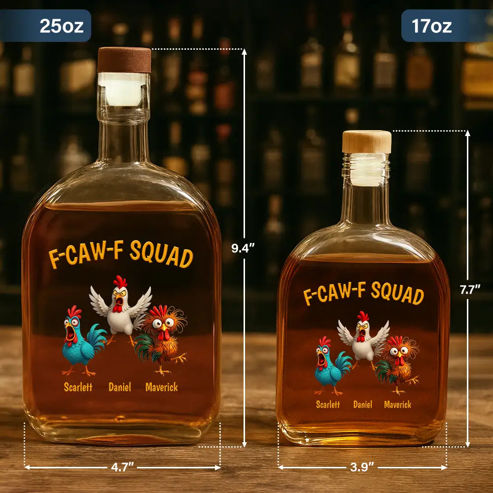 Funny, Gift For Yourself, Gift For Women, Gift For Men, Farm, Gifts For Colleagues, Gift For Bestie - 3D Effect Funny Chickens F-CAW-F Squad - Personalized Whiskey Bottle