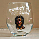 Pet Mom,Pet Dad,Dog Mom,Dog Dad,Cat Mom,Cat Dad,Funny - 3D Effect Funny Dog Cat Paws Off My Mom's Wine - Personalized Stemless Wine Glass
