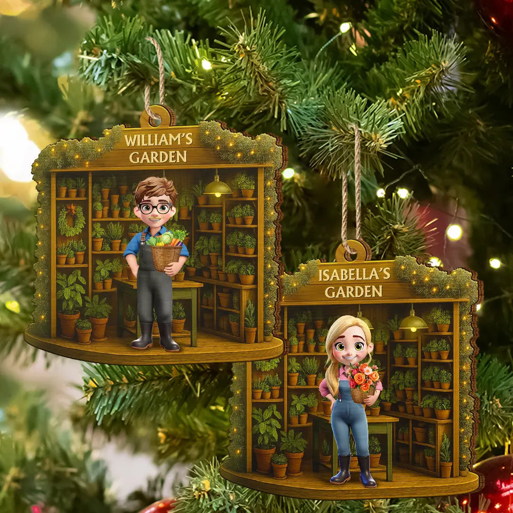 Gift For Yourself, Gift For Women, Gift For Men, Happy, Christmas - 3D Effect Gardening Woman Man - Personalized Custom Shaped Wooden Ornament