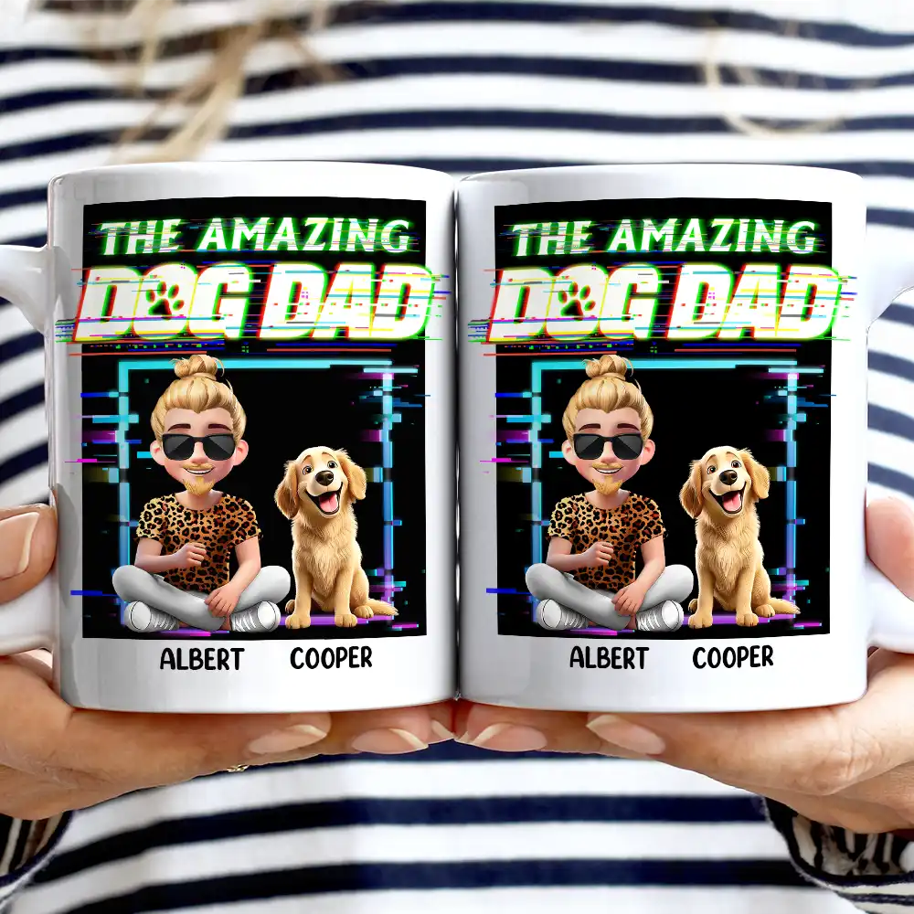 Dog Dad,Dog Mom,Dog Lovers - 3D Effect Glitch Signal The Amazing Dog Dad - Personalized Mug