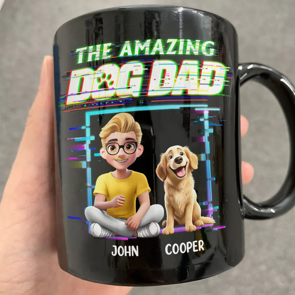 Dog Dad,Dog Mom,Dog Lovers - 3D Effect Glitch Signal The Amazing Dog Dad - Personalized Mug