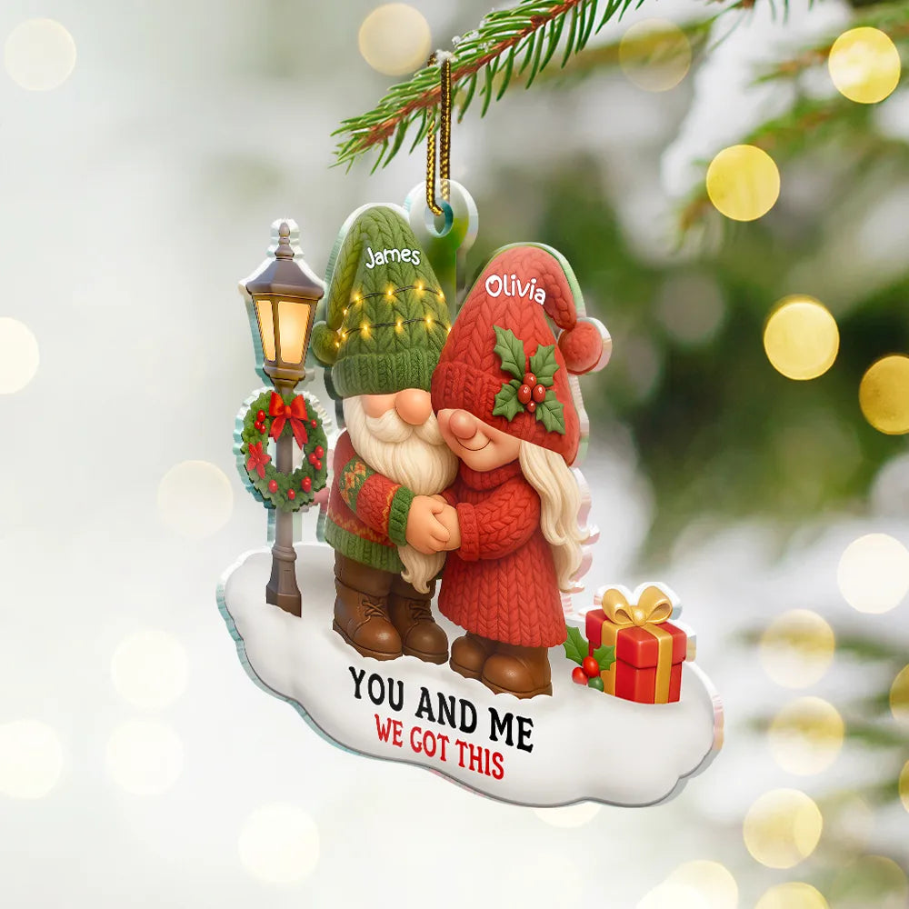 Gift For Couples, Old Couples, Gift For Husband, Gift For Wife, Christmas, Love, Top Market - 3D Effect Gnome Couple Growing Old Together Christmas - Personalized Custom Shaped Acrylic Ornament