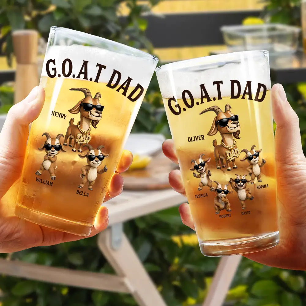 Gift For Father,Humorous,Icon - 3D Effect Goat Dad And Kids - Personalized Beer Glass