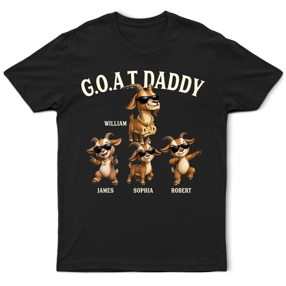 3D Effect Goat Dad And Kids - Personalized T Shirt