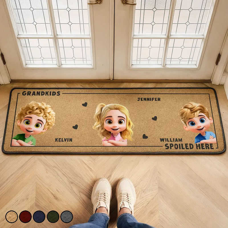 Gift For Grandma,Gift For Grandpa,Grandpa - Grandkids,Grandma - Grandkids,Gift For Women,Gift For Men,Happy,Top Market - 3D Effect Grandkids Spoiled Here - Personalized Runner Rug