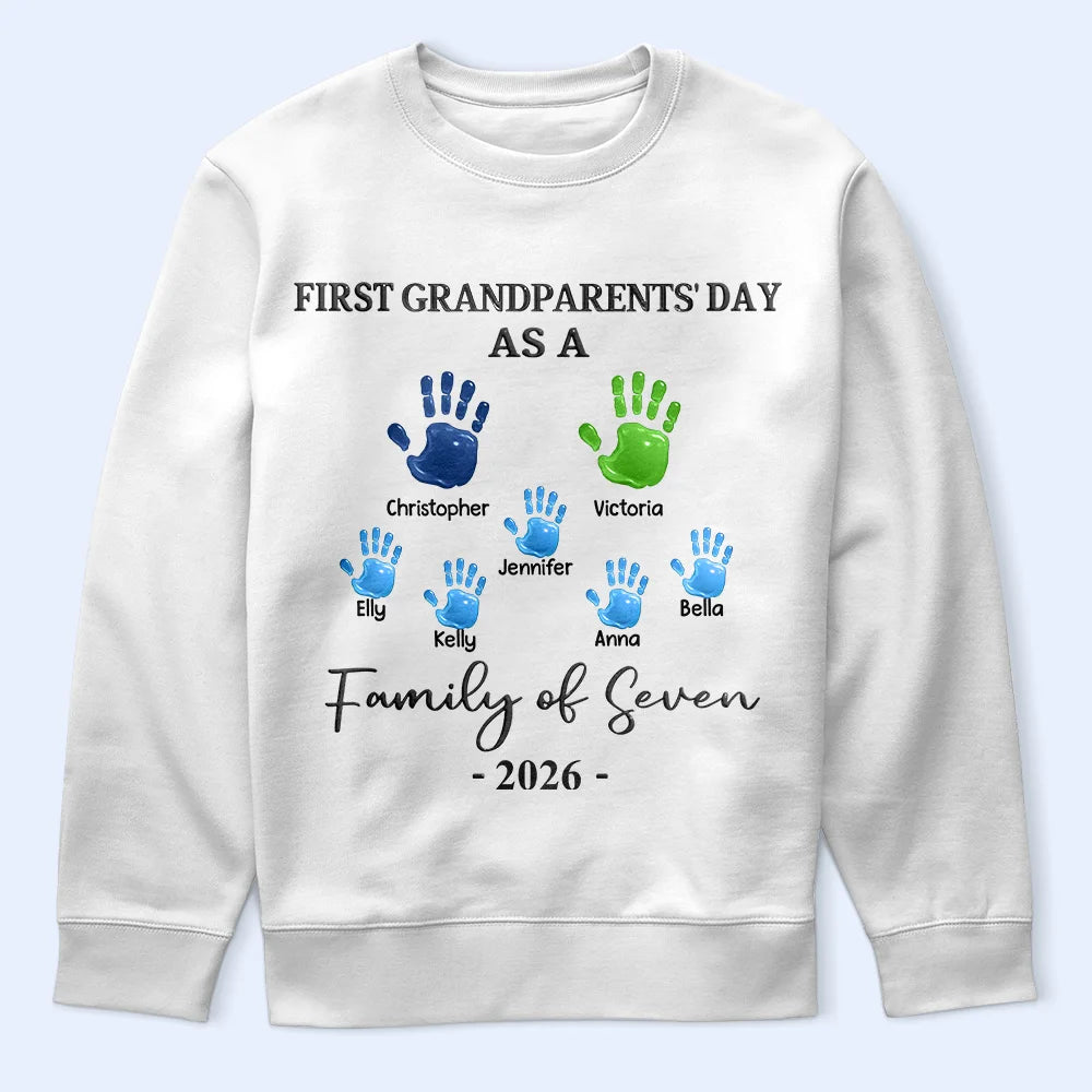 Family,New Dad,New Mom,New baby,Happy - 3D Effect Handprints Family - Personalized T Shirt