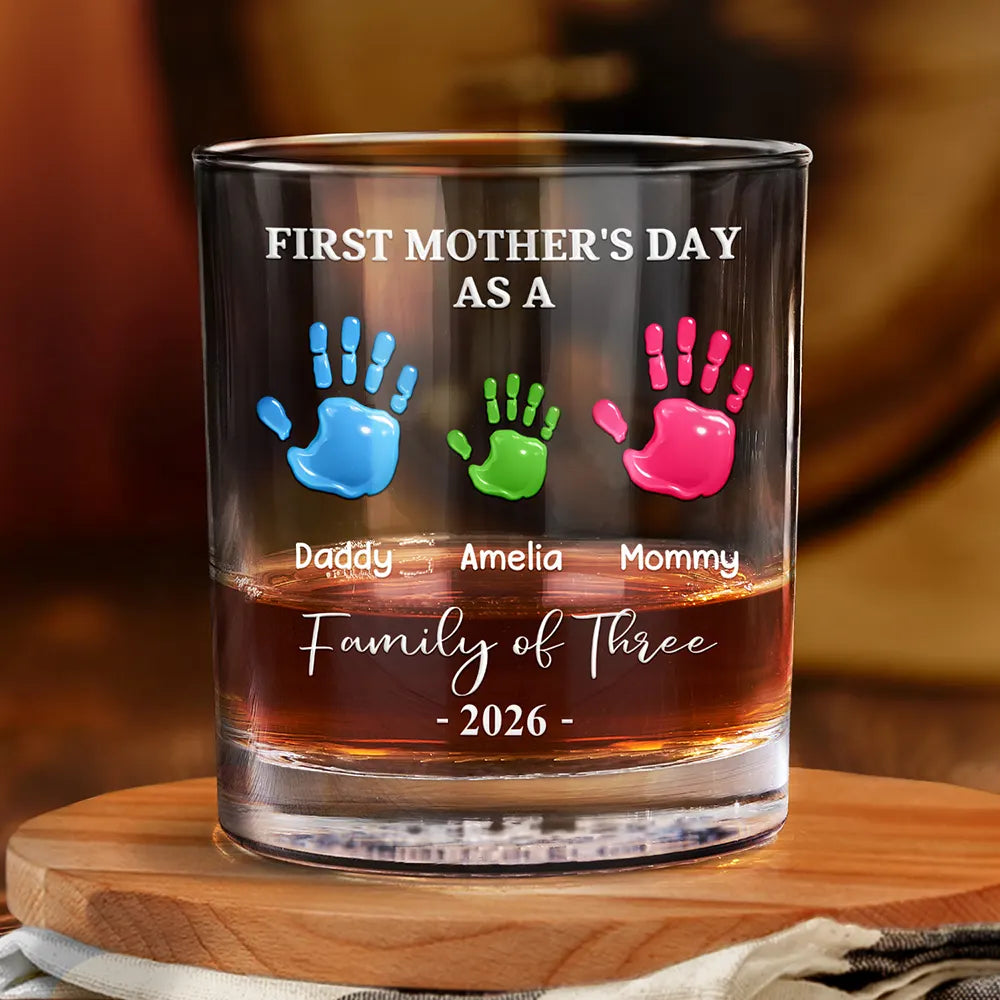 3D Effect Handprints Family - Personalized Whiskey Glass