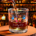 Family,New Dad,New Mom,New baby,Happy - 3D Effect Handprints Family - Personalized Whiskey Glass