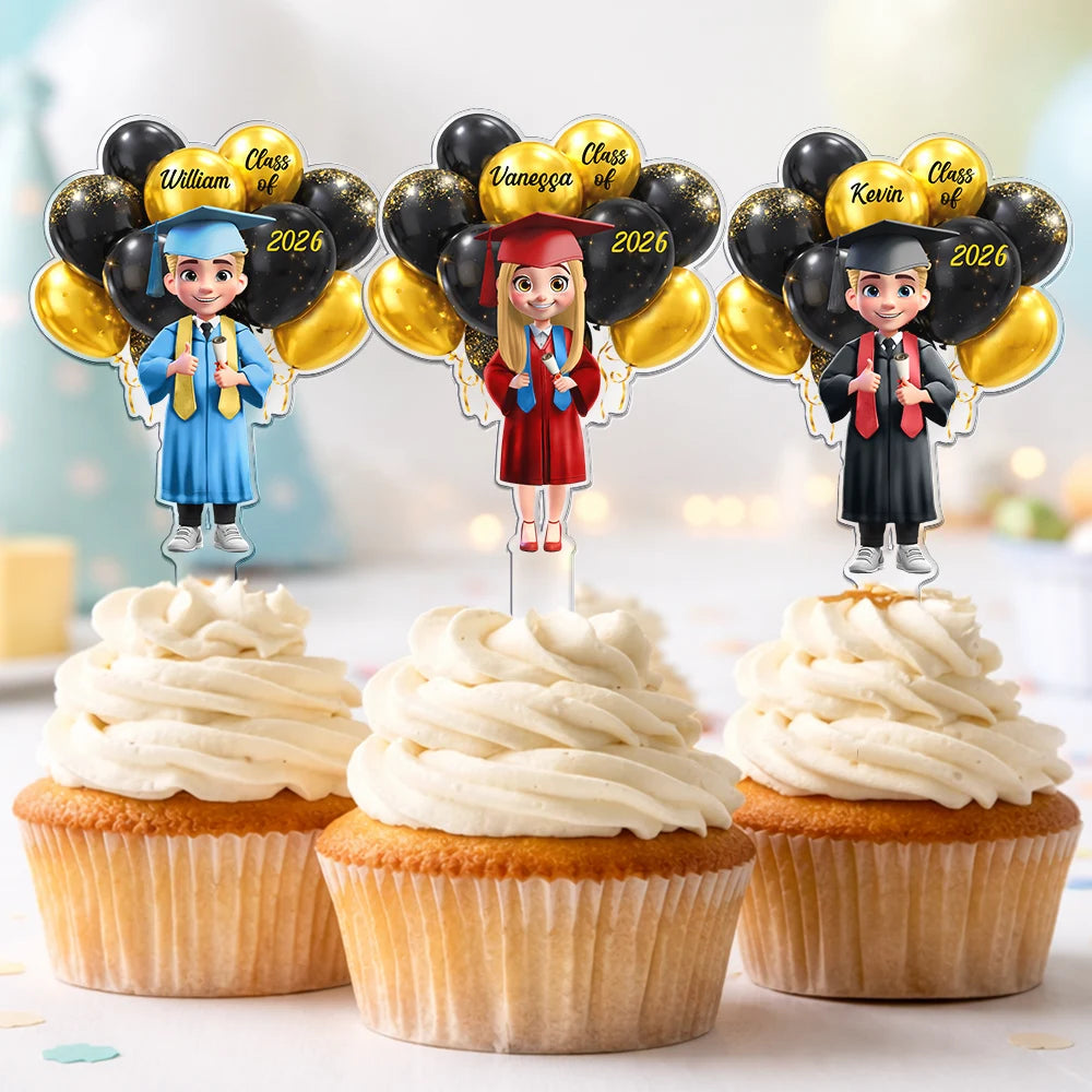 3D Effect Happy Graduation Woman Man - Personalized Acrylic Cake Topper