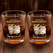 Cat Dad,Cat Mom,Cat Lovers,Dog Mom,Dog Dad,Dog Lovers,Pet Dad,Pet Mom,Pet Lovers,Vector,Playful - 3D Effect Human Servant Your Tiny Overlord - Personalized Whiskey Glass
