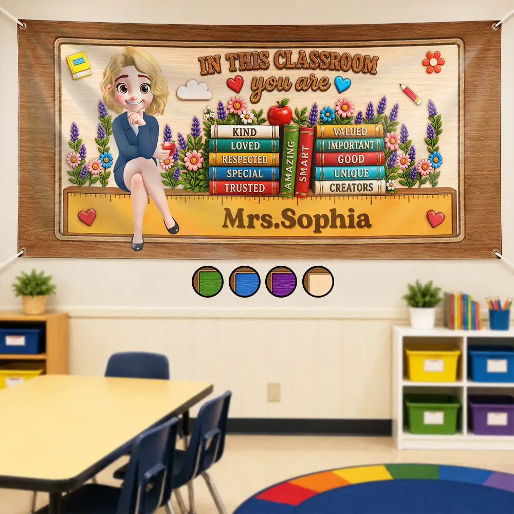 Teacher,Inspirational,Back To School,Vector - 3D Effect In This Classroom You Are Kind Loved - Personalized Horizontal Banner