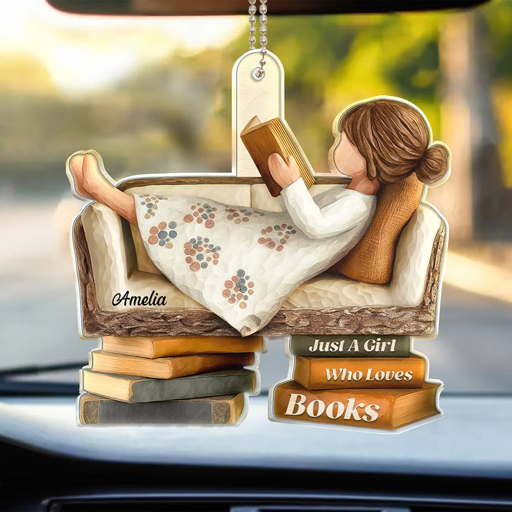Gift For Women,Gift For Men,Happy,Reading - 3D Effect Just A Girl Who Loves Books - Personalized Acrylic Car Hanger