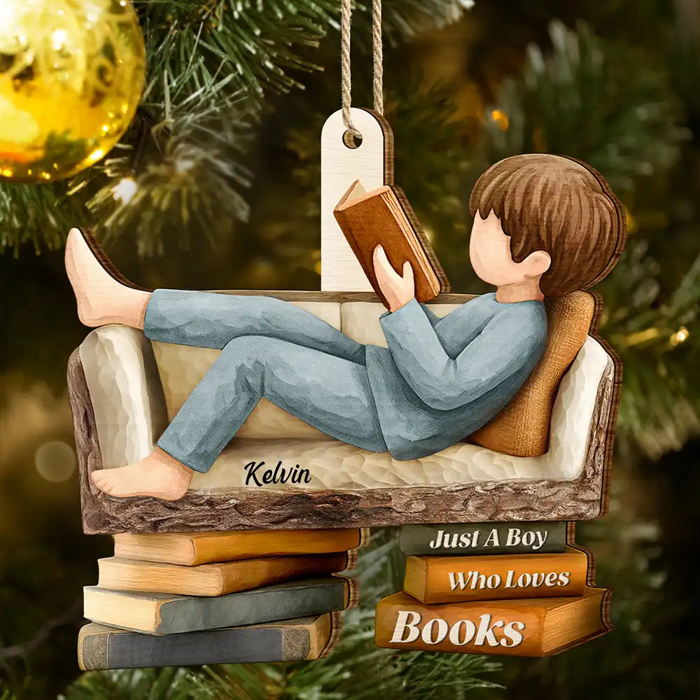 Gift For Yourself,Gift For Women,Gift For Men,Reading,Christmas,Happy - 3D Effect Just A Girl Who Loves Books - Personalized Custom Shaped Wooden Ornament