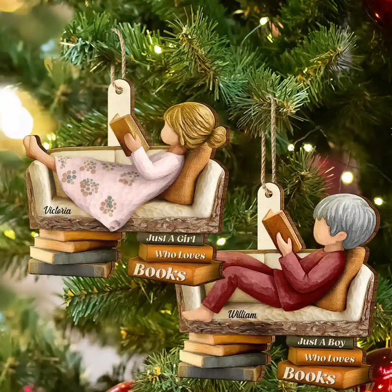 Gift For Yourself,Gift For Women,Gift For Men,Reading,Christmas,Happy - 3D Effect Just A Girl Who Loves Books - Personalized Custom Shaped Wooden Ornament