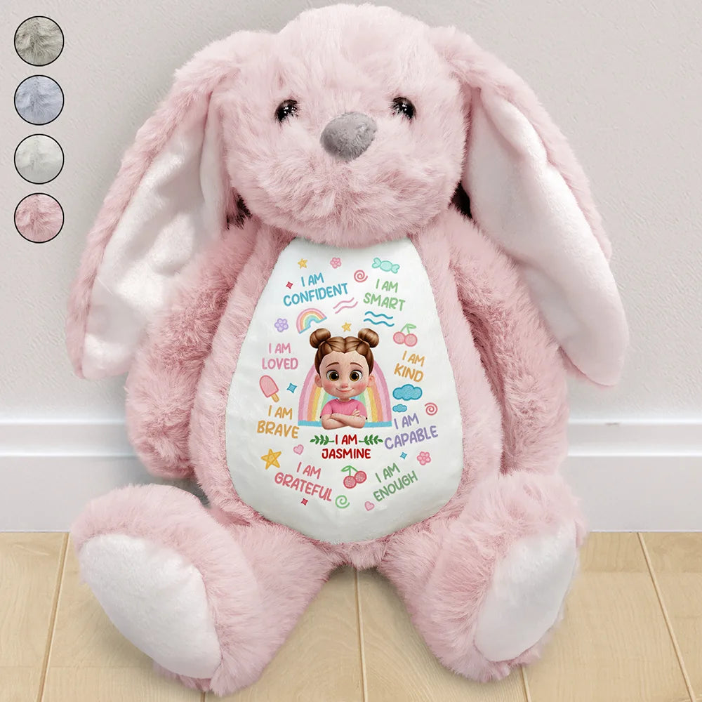 Gift For Kids, Gift For Grandkids, Grandpa - Grandkids, Grandma - Grandkids,Happy - 3D Effect Kid Baby I Am Kind I Am Smart - Personalized Soft Toy Bunny