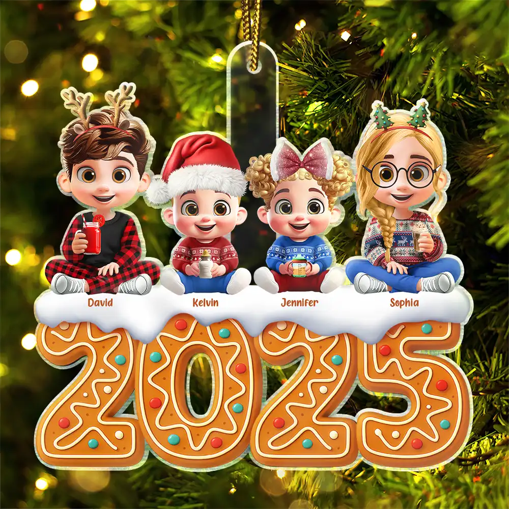 Gift For Kids,Gift For Grandkids,Gift For Grandpa,Gift For Grandma,Gift For Mother,Gift For Father,Christmas,Happy - 3D Effect Kid Baby Sitting Christmas Gingerbread - Personalized Custom Shaped Acrylic Ornament