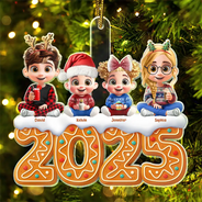 Gift For Kids,Gift For Grandkids,Gift For Grandpa,Gift For Grandma,Gift For Mother,Gift For Father,Christmas,Happy - 3D Effect Kid Baby Sitting Christmas Gingerbread - Personalized Custom Shaped Acrylic Ornament