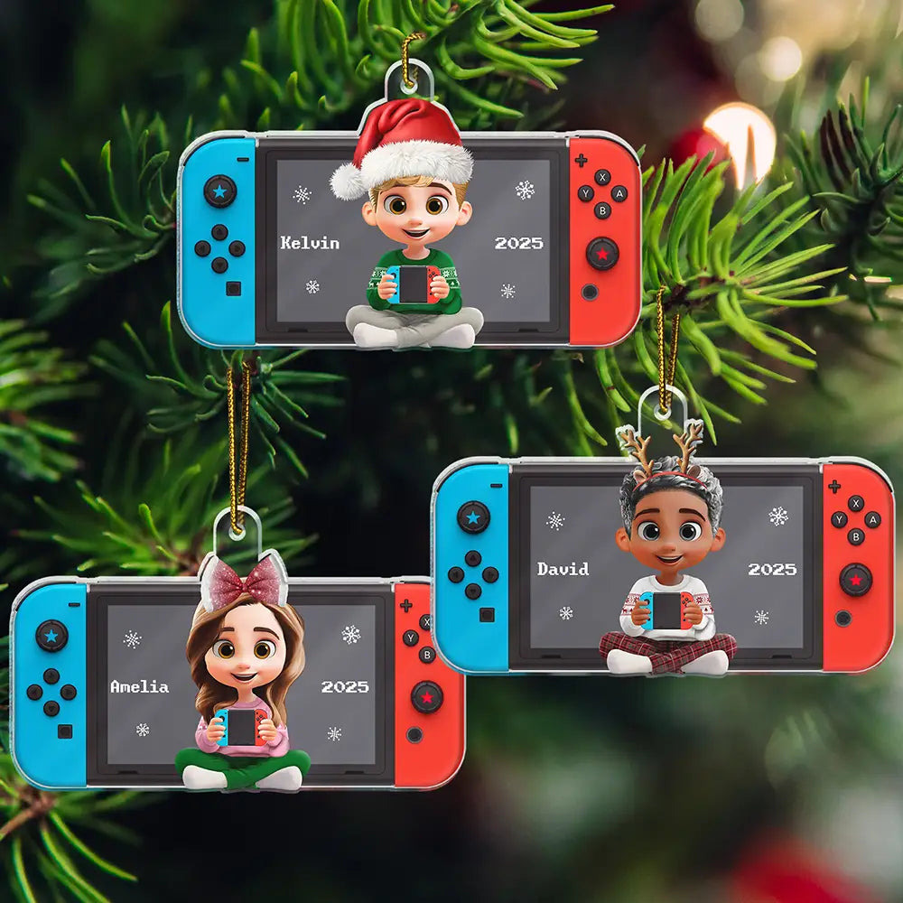 3D Effect Kids Gamer - Personalized Custom Shaped Acrylic Ornament