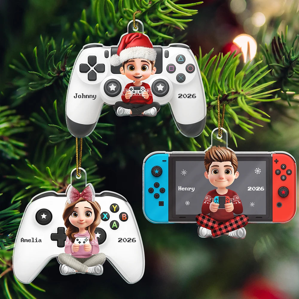 Gift For Kids, Gift For Grandkids, Christmas, Top Market - 3D Effect Kids Gamer - Personalized Custom Shaped Acrylic Ornament