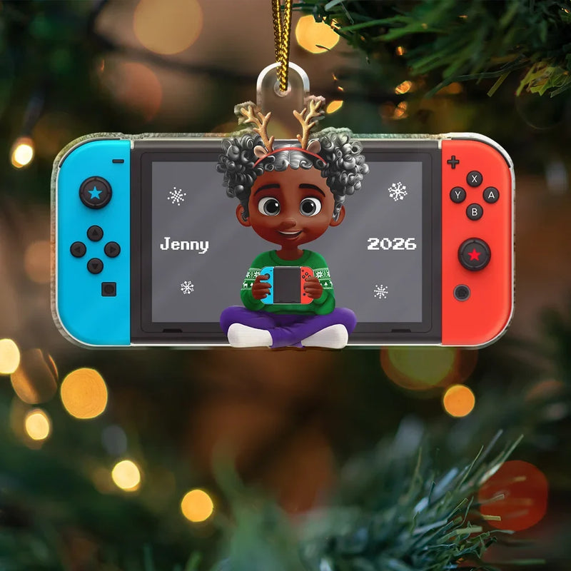 Gift For Kids, Gift For Grandkids, Christmas, Top Market - 3D Effect Kids Gamer - Personalized Custom Shaped Acrylic Ornament
