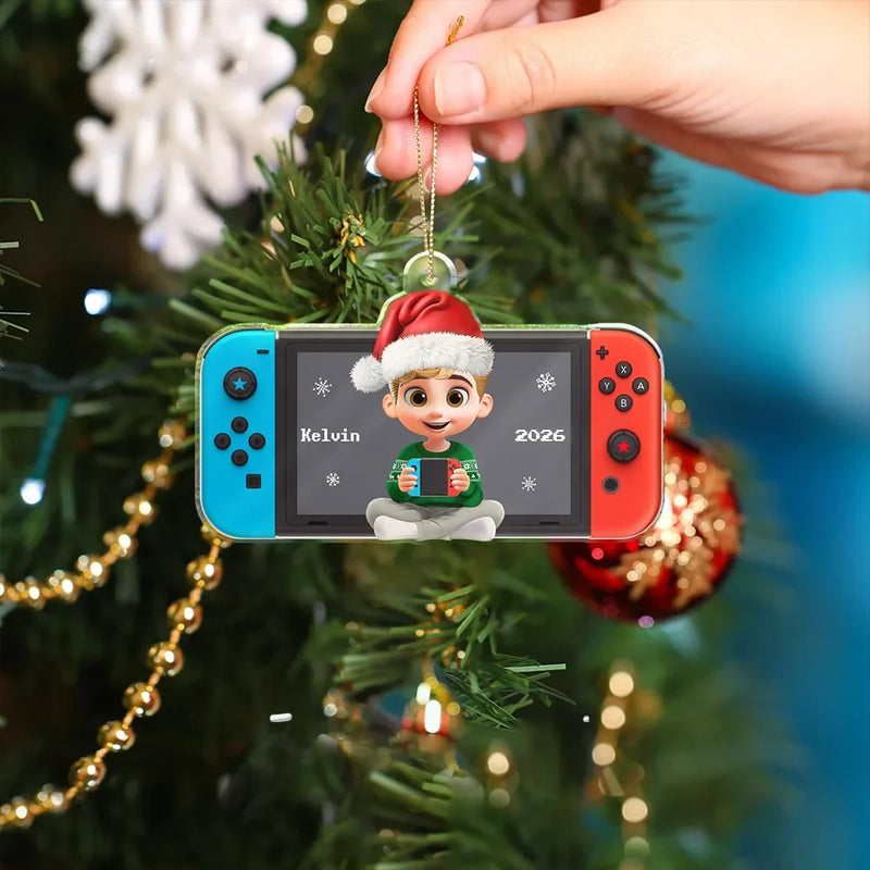 Gift For Kids, Gift For Grandkids, Christmas, Top Market - 3D Effect Kids Gamer - Personalized Custom Shaped Acrylic Ornament