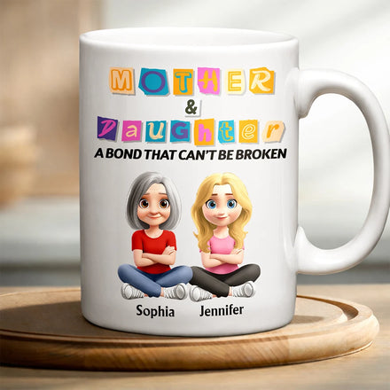 3D Effect Mother And Daughter Paper Cut Letters - Personalized Mug