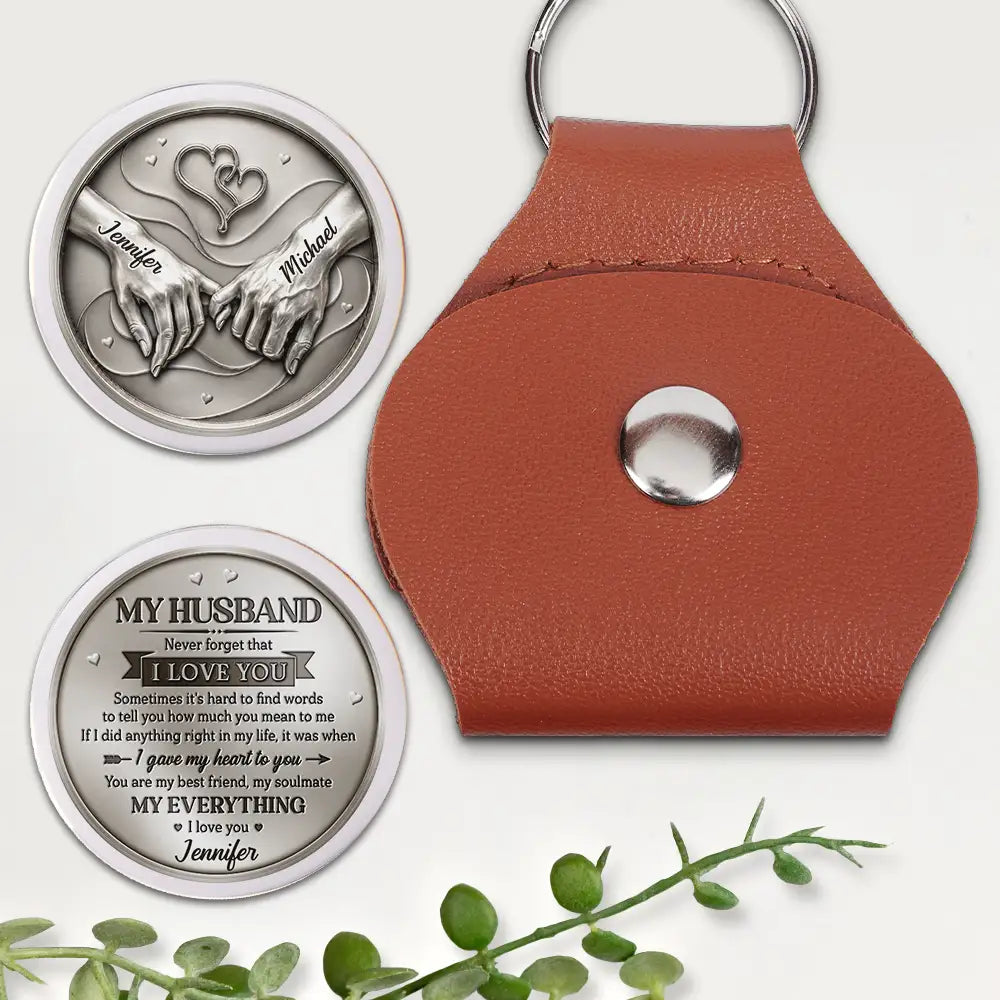 Gift For Husband,Gift For Boyfriend,Gift For Couples,Gift For Wife,Gift For Girlfriend,Top Market,Icon,Romantic - 3D Effect My Husband My Wife My Soulmate My Everything - Personalized Leather Pocket Hug