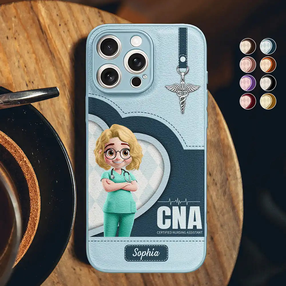 3D Effect Nurse Job Title - Personalized Leather Phone Case