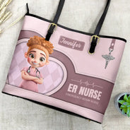 Nurse,Gift For Women,Gift For Men,Happy,Gift For Yourself,Vector,Proud - 3D Effect Nurse Job Title - Personalized Leather Tote Bag