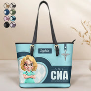 Nurse,Gift For Women,Gift For Men,Happy,Gift For Yourself,Vector,Proud - 3D Effect Nurse Job Title - Personalized Leather Tote Bag