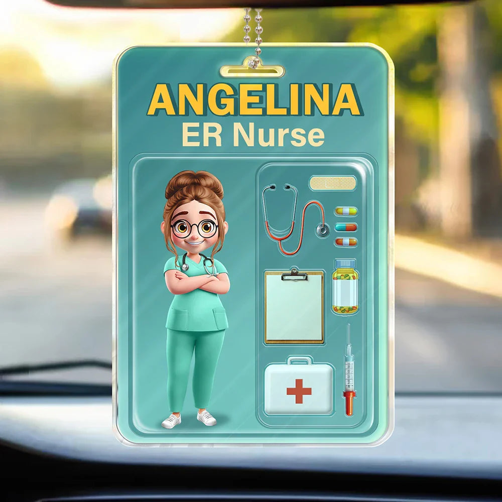 Nurse,Gift For Bestie,Gifts For Colleagues - 3D Effect Nurse Job Title Pack Packaging - Personalized Acrylic Car Hanger