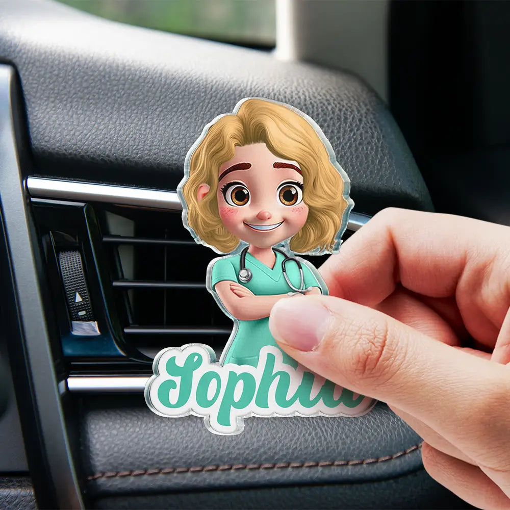 Nurse, Proud, Vector - 3D Effect Nurse Name - Personalized Acrylic Car Vent Clip