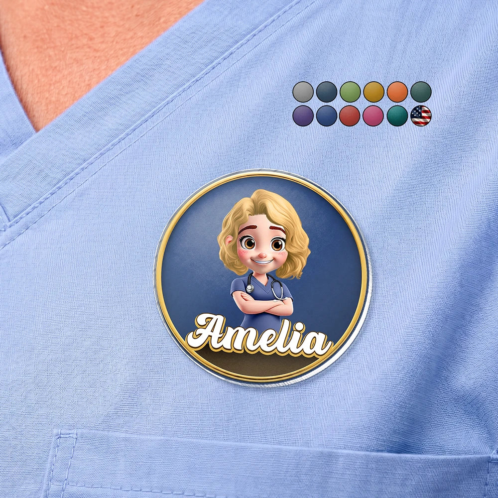 Nurse,Playful,Vector - 3D Effect Nurse Name - Personalized Acrylic Pin
