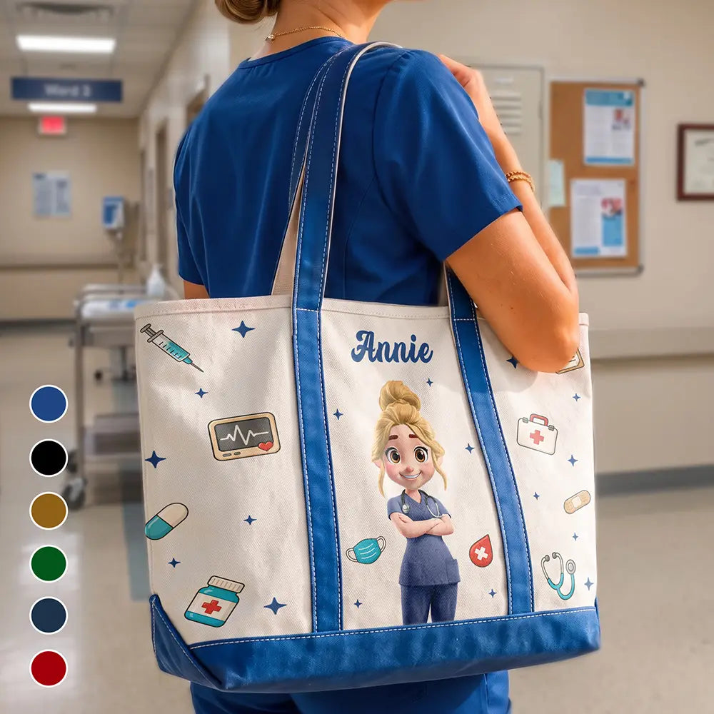 Nurse,Vector,Happy - 3D Effect Nurse Name - Personalized Fabric Tote Bag