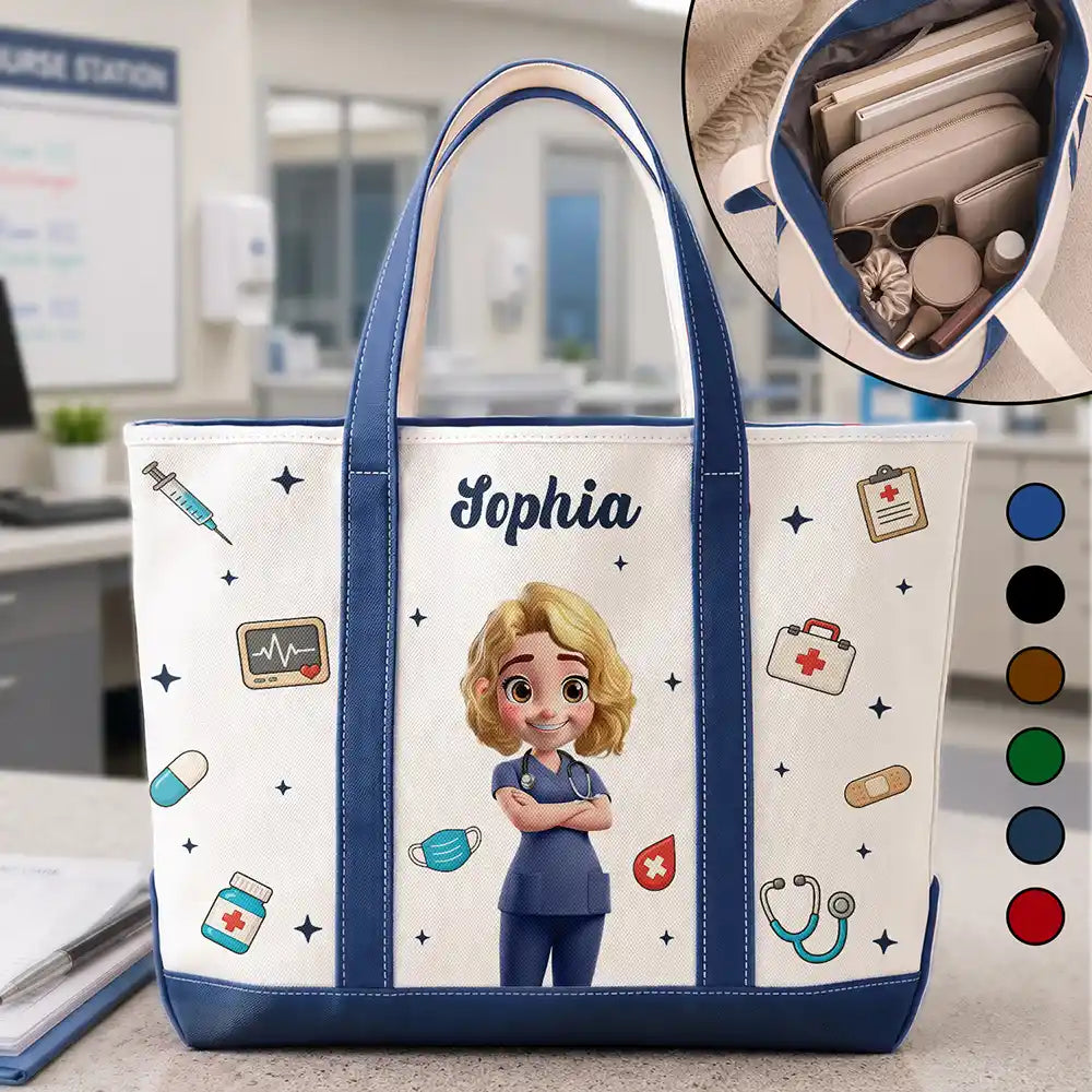 Nurse,Vector,Happy - 3D Effect Nurse Name - Personalized Fabric Tote Bag