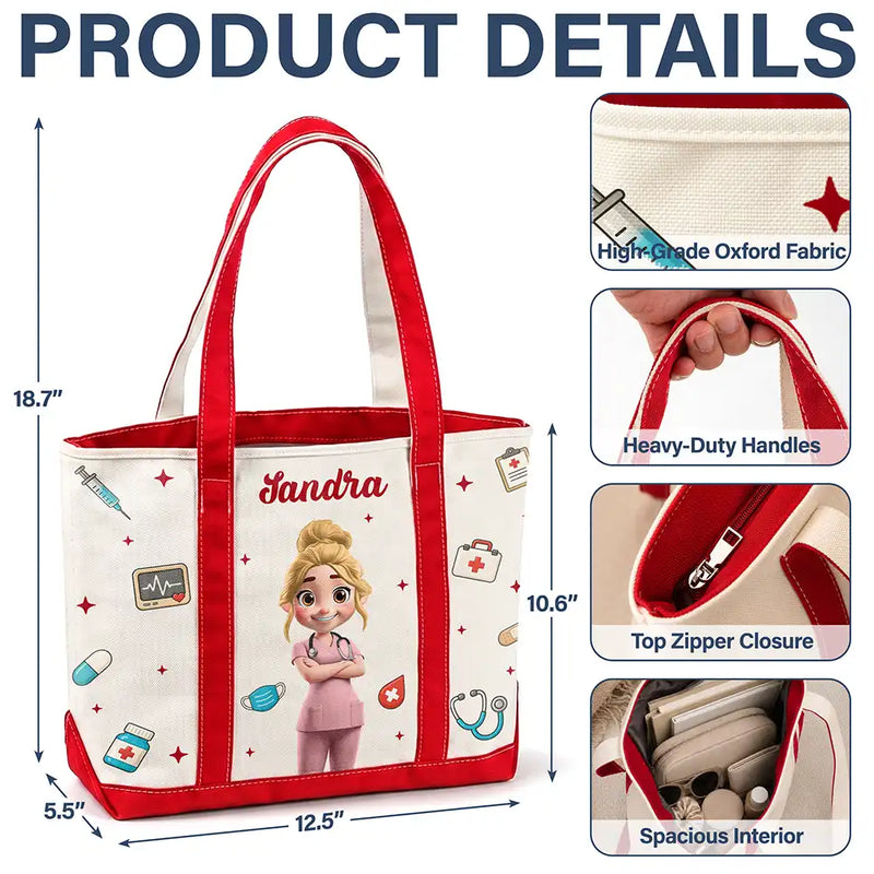 Nurse,Vector,Happy - 3D Effect Nurse Name - Personalized Fabric Tote Bag