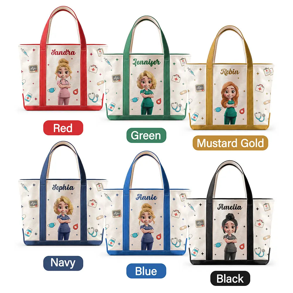 Nurse,Vector,Happy - 3D Effect Nurse Name - Personalized Fabric Tote Bag